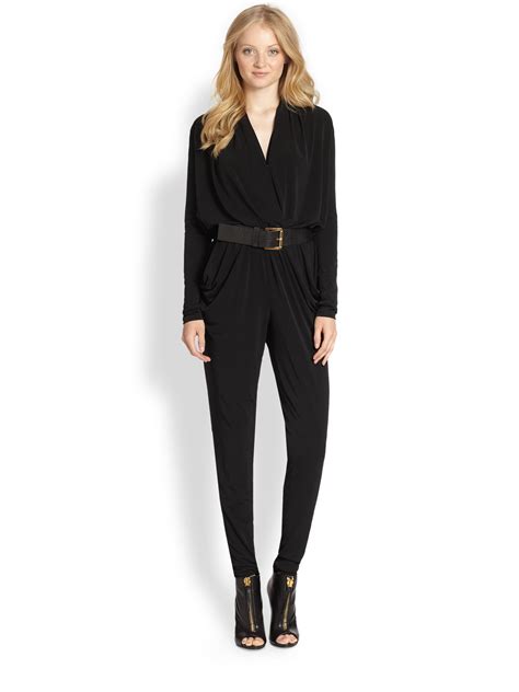 black michael michael kors jessilyn belted surplice knit jumpsuit|Michael Kors rompers.